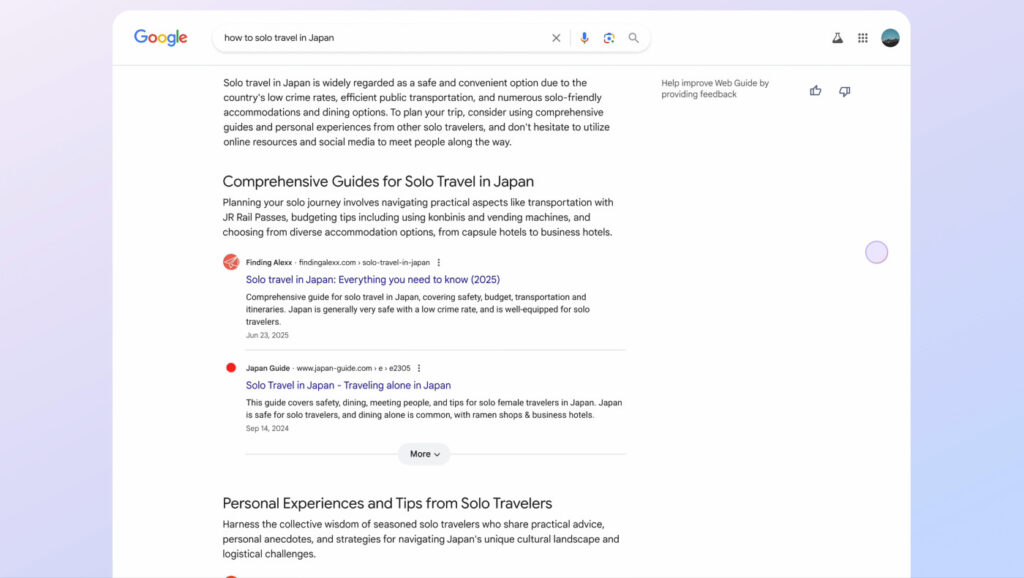 Google Web Guide Resultats