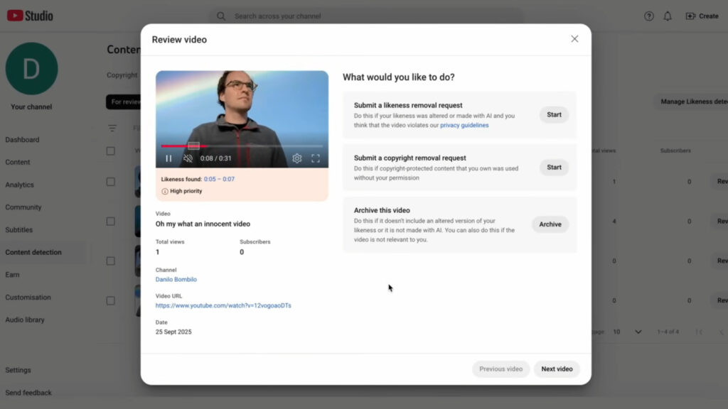 YouTube Outil Detection Des Ressemblances