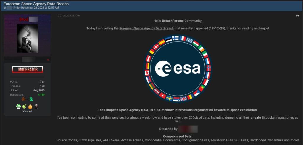 Piratage Agence Spatiale Europeenne ESA