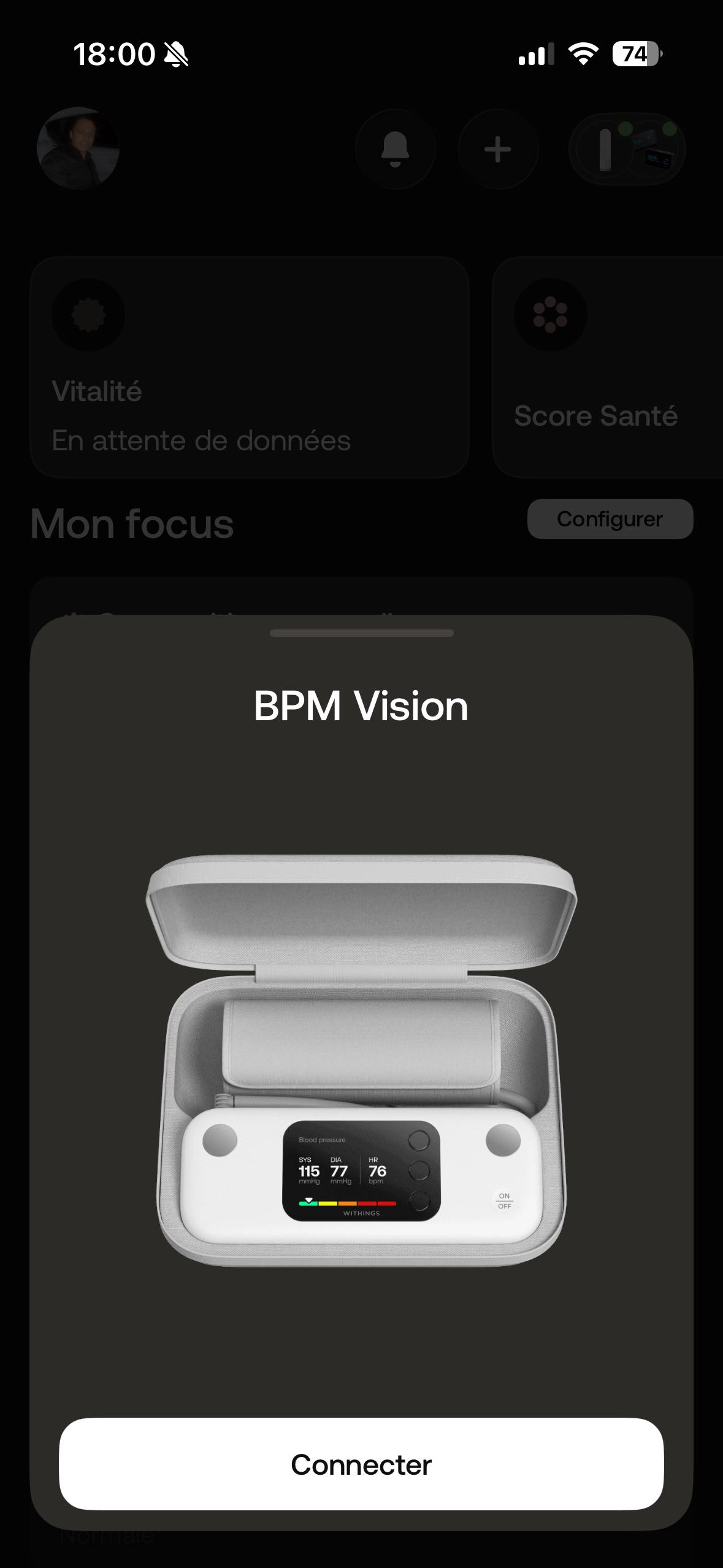 Withings BPM Vision Connexion Application