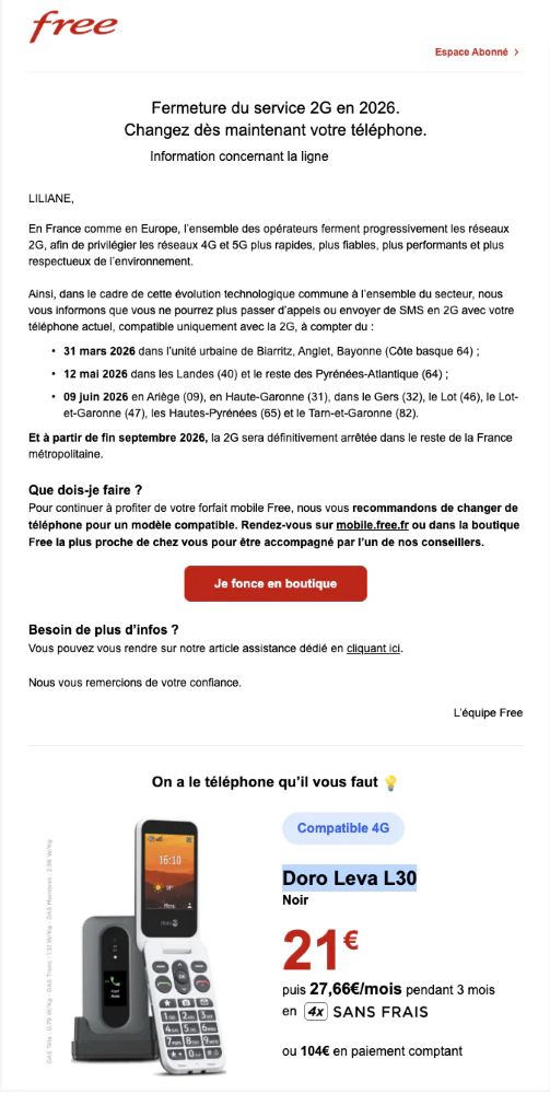 Email Free Mobile Fin 2G