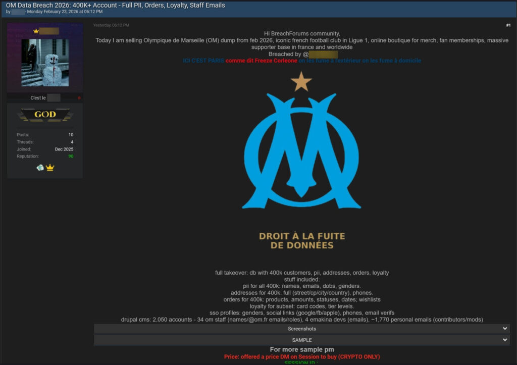Piratage Olympique Marseille OM