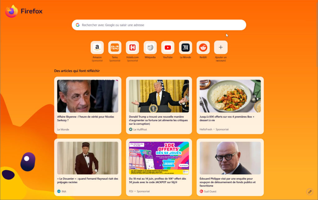 Firefox 151 Nouvelle Page Accueil