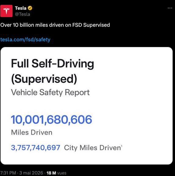 Post X Tesla FSD 10 Milliards