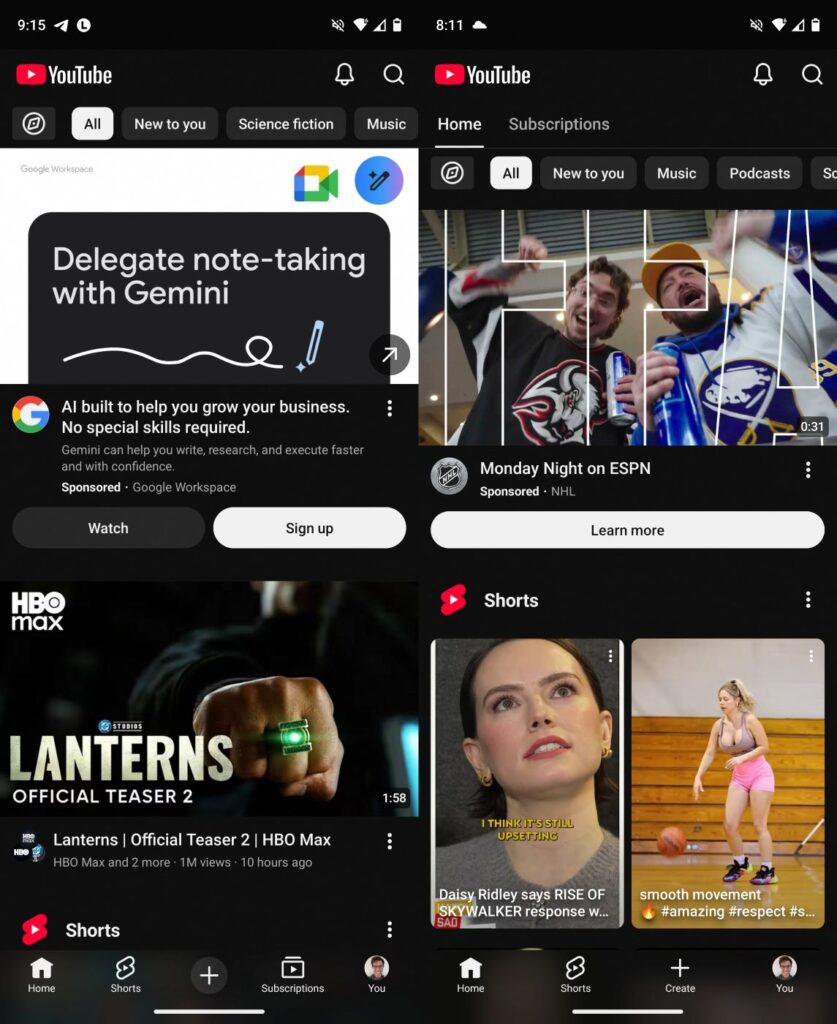 YouTube Retrait Onglet Abonnements