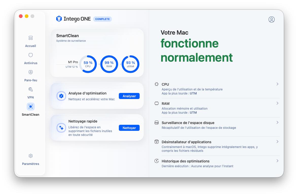 Screenshot Intego ONE FR 5 Smart Clean