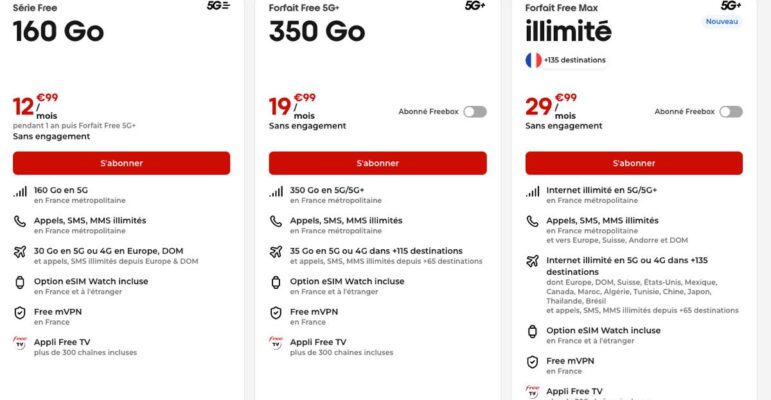 forfaits free mobile