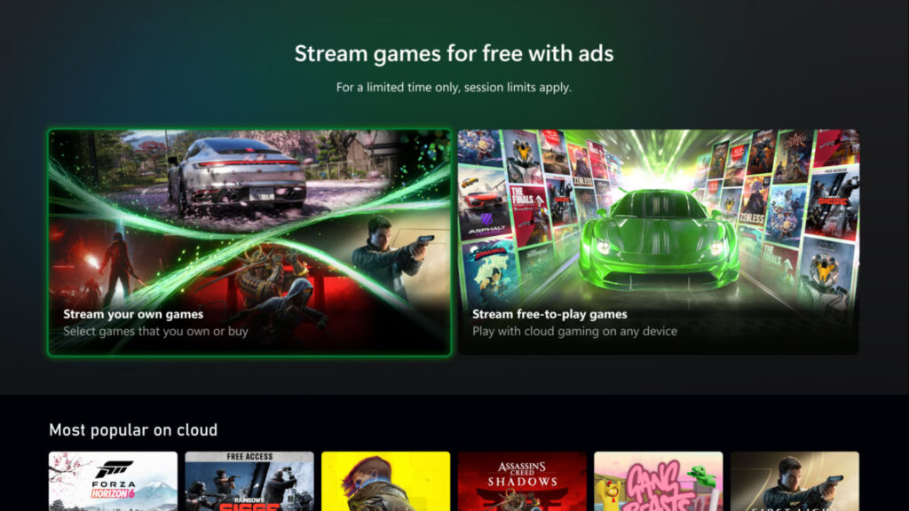 Xbox Cloud Gaming Gratuit Publicites