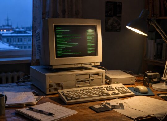 Ordinateur personnel 386 dans une chambre d’étudiant en 1991