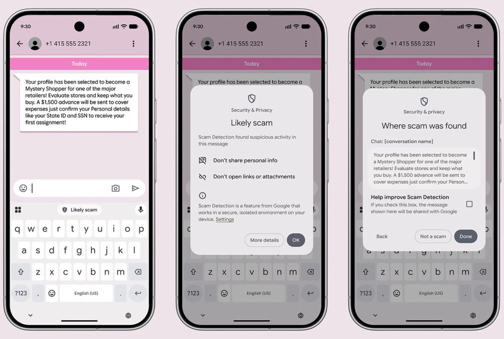 Google Messages Detection Arnaque