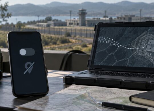 Un smartphone et un ordinateur militaires dont le suivi géographique est désactivé.