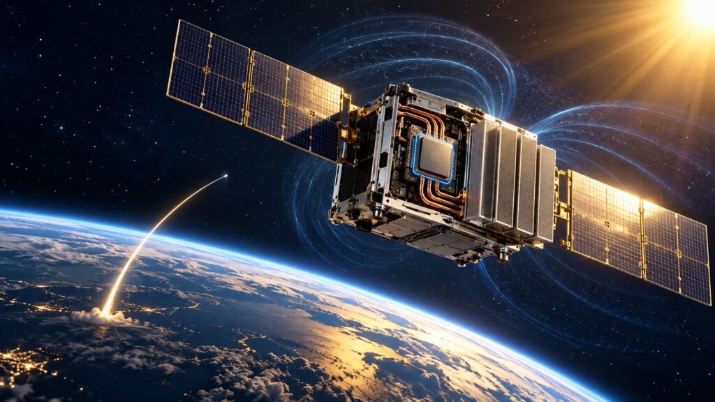 Illustration du satellite expérimental de Google testant une puce IA en orbite