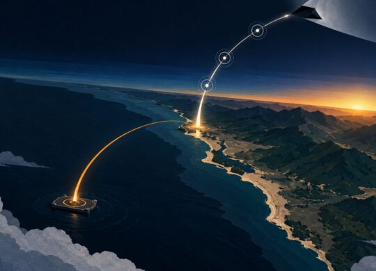 Illustration de la mission classifiée USSF-385 et du retour du premier étage en mer
