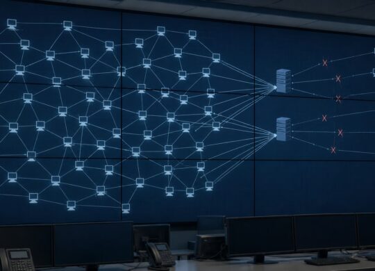 Schéma d’un botnet pair-à-pair détourné vers des serveurs de collecte.