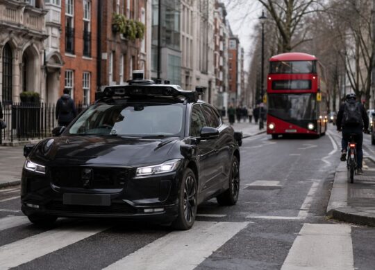 Véhicule autonome supervisé circulant dans une rue de Londres.