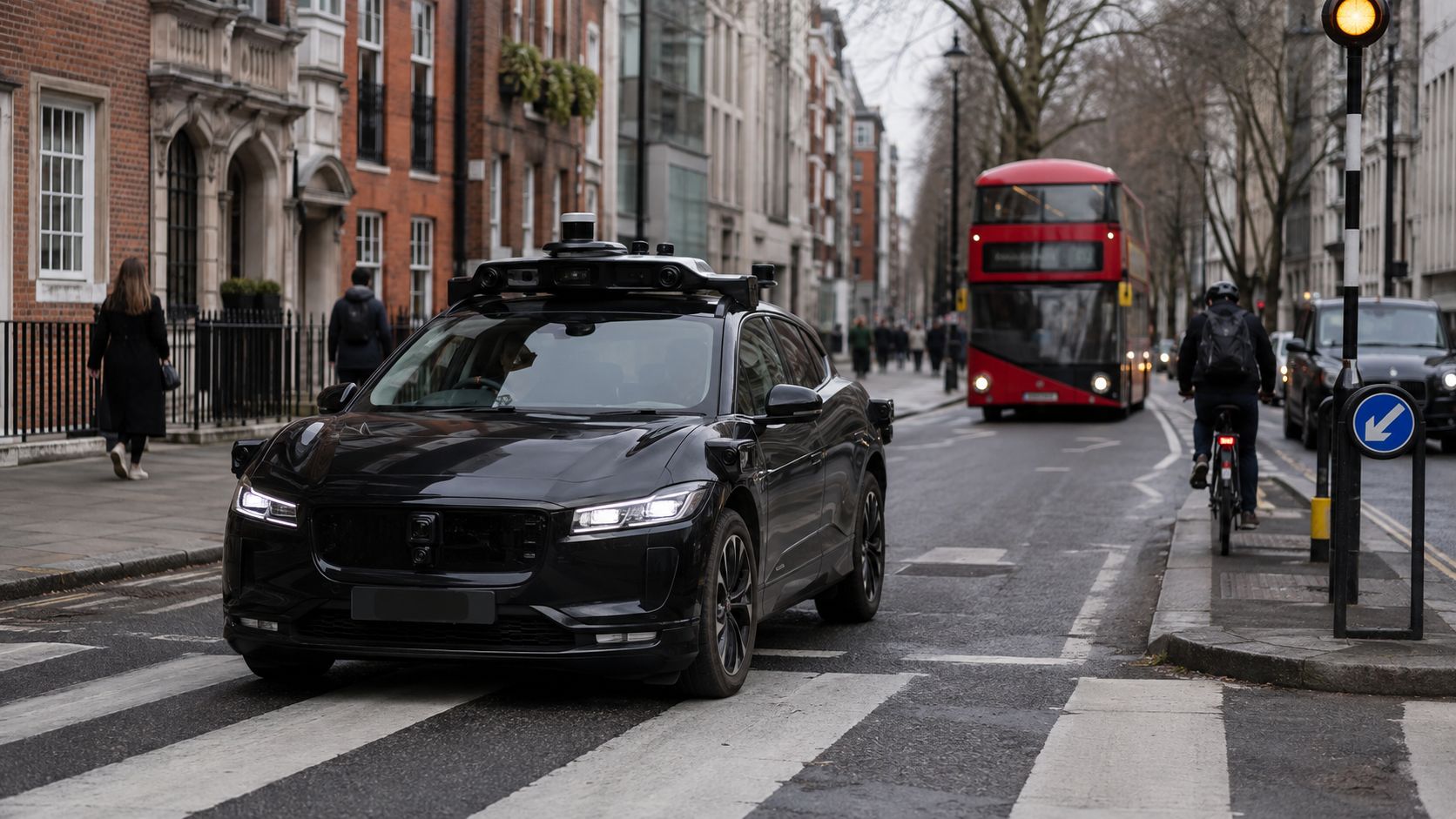 Véhicule autonome supervisé circulant dans une rue de Londres.