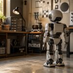 Robot humanoïde compact à pinces dans un atelier de développement
