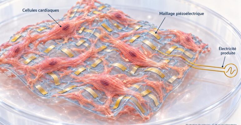 Cellules cardiaques sur maillage piézoélectrique