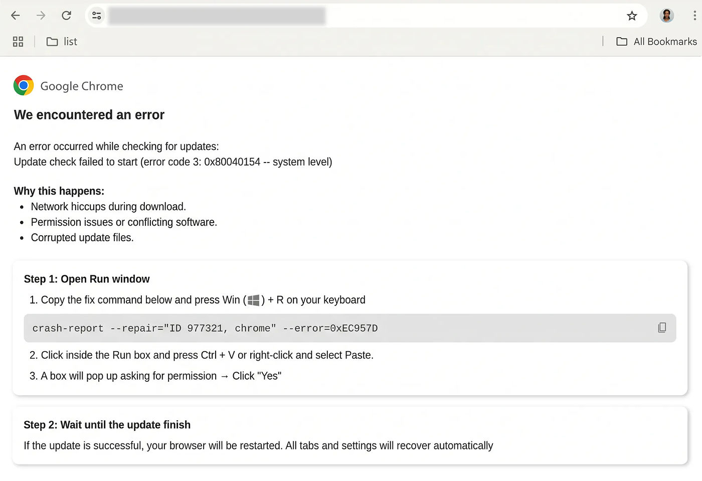 Chrome Bloque Arnaque ClickFix Commande