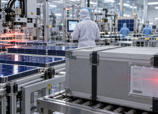 Chaîne de fabrication photovoltaïque et caisse contrôlée à l’export
