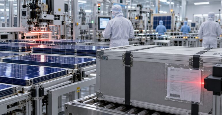 Chaîne de fabrication photovoltaïque et caisse contrôlée à l’export