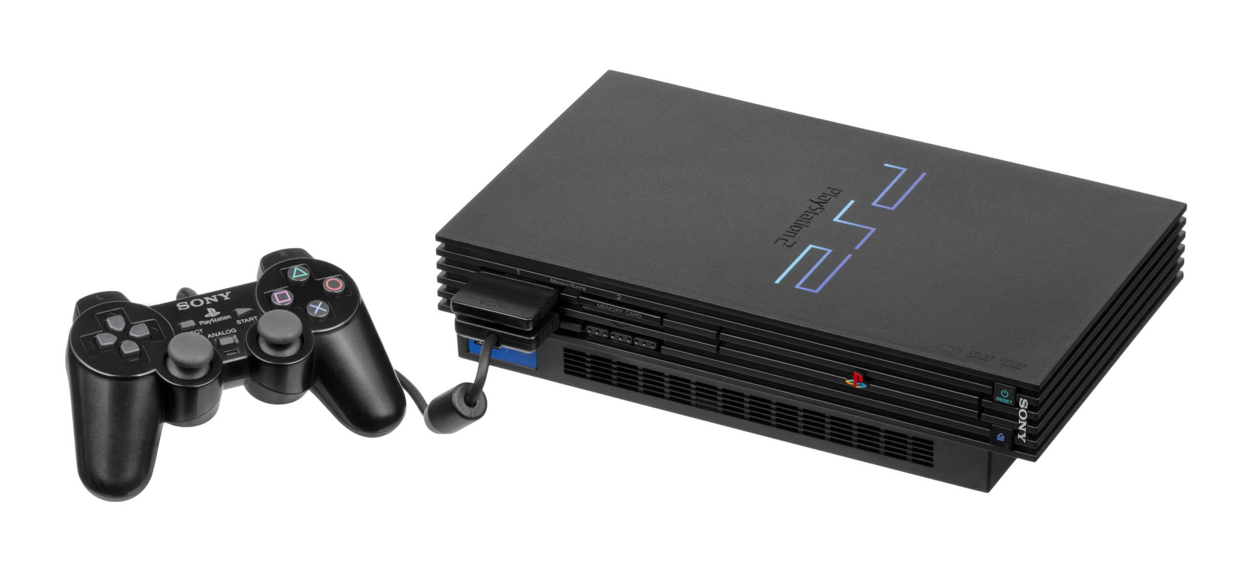 PlayStation 2 d'origine avec manette DualShock 2 et carte mémoire