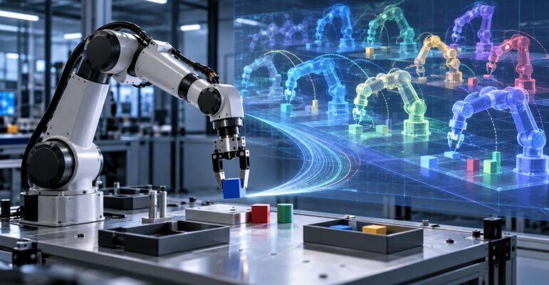 Un bras robotique entraîné par de nombreuses simulations numériques