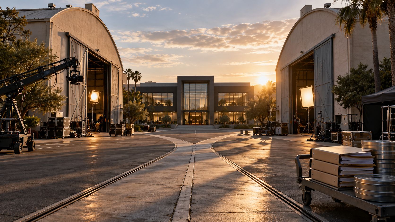 Deux studios de cin&eacute;ma reli&eacute;s &agrave; un m&ecirc;me b&acirc;timent de production