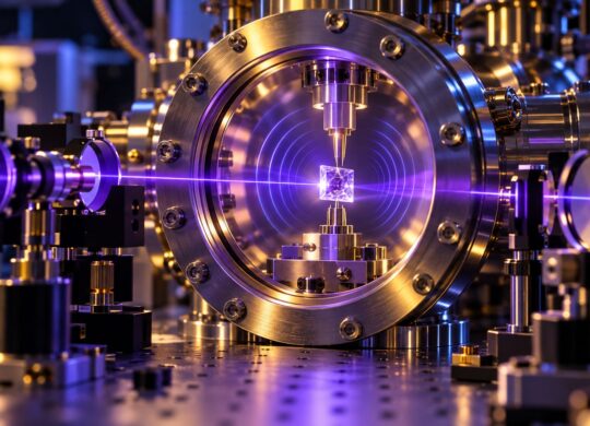 Cristal au thorium au centre d’un dispositif d’horloge nucléaire