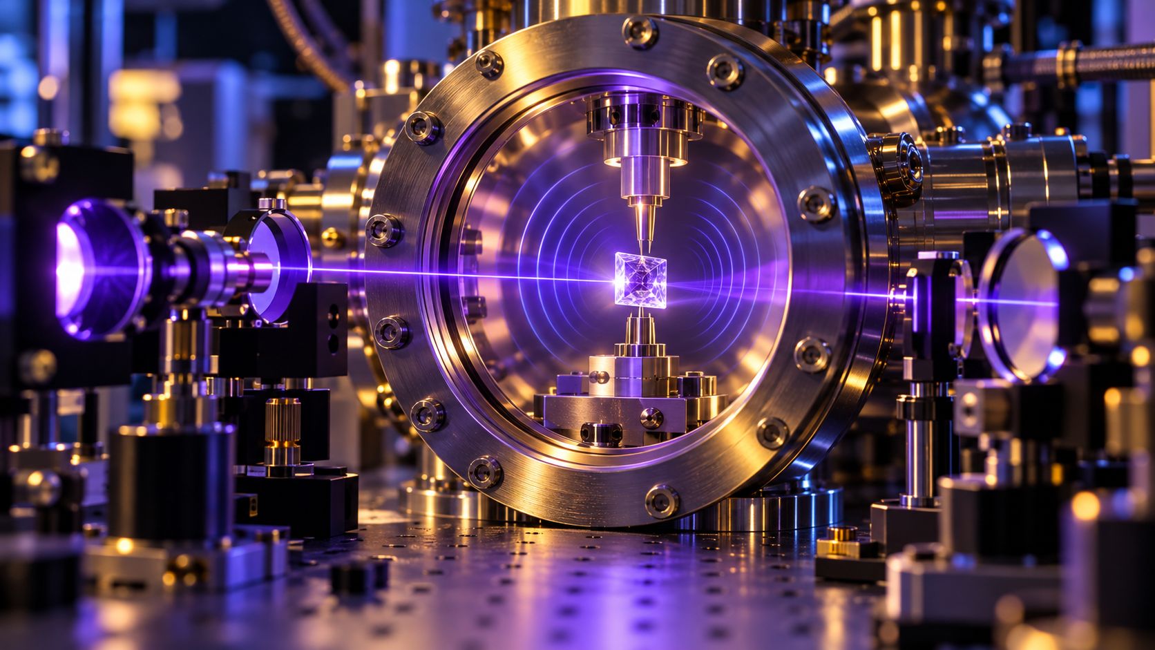 Cristal au thorium au centre d'un dispositif d'horloge nucléaire