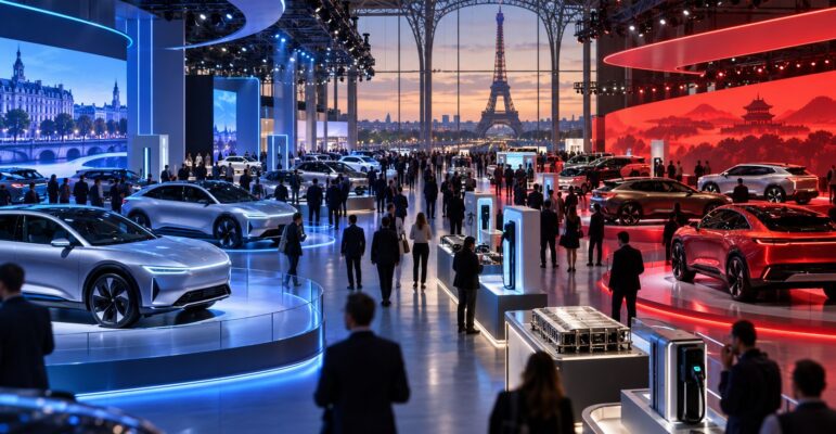 Hall conceptuel du Mondial de l’Auto entre constructeurs européens et chinois