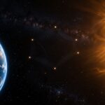 Illustration conceptuelle de six points en formation entre la Terre et le Soleil