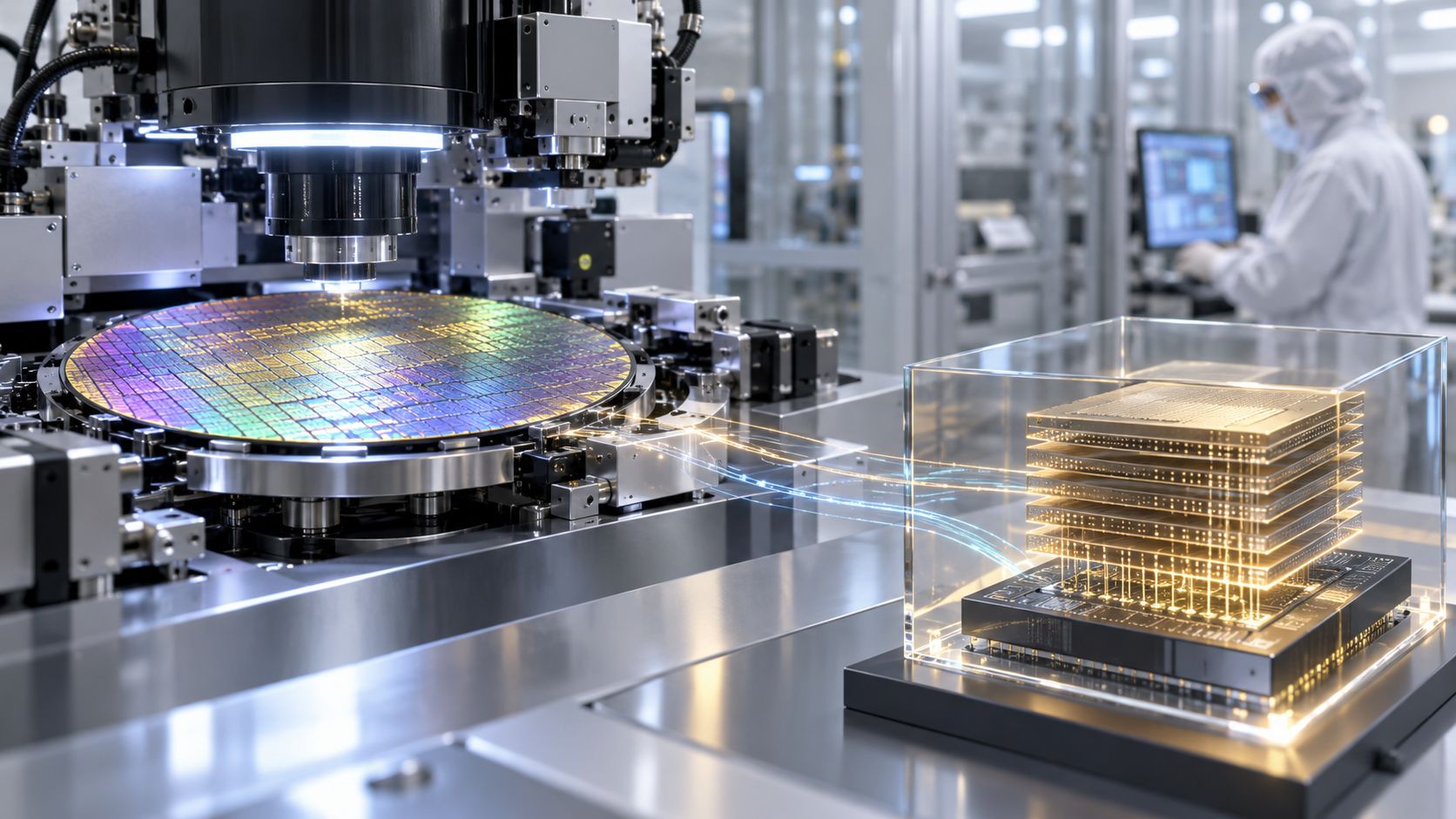Wafer de silicium et pile conceptuelle de mémoire HBM