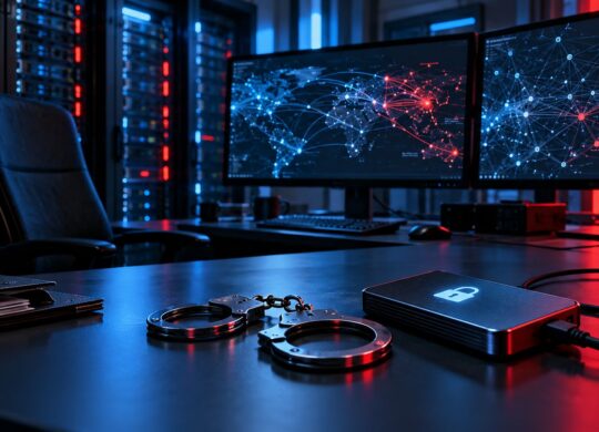Menottes et support chiffré dans un laboratoire d’analyse cyber